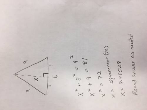 Find the height of a triangle with sides equal to 9 and a base of 6