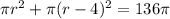 \pi r^2 + \pi (r-4)^2=136\pi