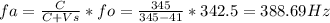 fa = \frac{C}{C+Vs}*fo = \frac{345}{345-41}*342.5=388.69Hz