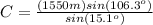 C=\frac{(1550m)sin (106.3^{o})}{sin (15.1^{o})}