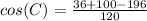 cos(C)=\frac{36+100-196}{120}