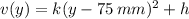 v(y) = k(y-75 \, mm) ^2+h