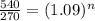 \frac{540}{270}=(1.09)^{n}