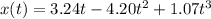 x(t)=3.24t-4.20t^2+1.07t^3
