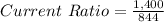 Current\ Ratio=\frac{1,400}{844}