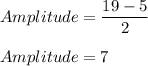 Amplitude=\dfrac{19-5}{2}\\\\Amplitude=7