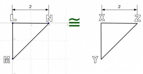 Triangle lmn has coordinates l (0, 0), m (0, -2), and n (2, 0). if δlmn ≅ δxyz, what is the measure