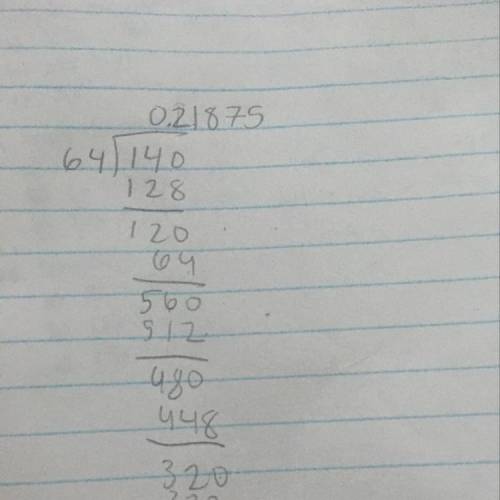Use long division to convert − 14 64 to a decimal.
