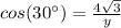 cos(30\°)=\frac{4\sqrt{3}}{y}