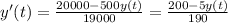 y'(t)=\frac{20000-500y(t)}{19000}=\frac{200-5y(t)}{190}