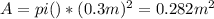 A=pi()*(0.3m)^{2}=0.282 m^{2}
