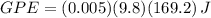 GPE=(0.005)(9.8)(169.2) \, J