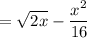 =\sqrt{2x}-\dfrac{x^2}{16}
