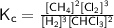 \sf\Large K_c= \frac{[CH_4]^2[Cl_2]^3}{[H_2]^3[CHCl_3]^2}