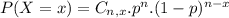 P(X = x) = C_{n,x}.p^{n}.(1-p)^{n-x}