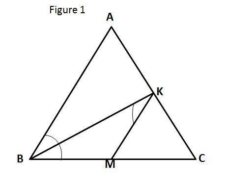 Aline segment bk is an angle bisector of δabc. a line km intersects side bc such, that bm = mk. prov