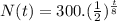 N(t) = 300.(\frac{1}{2})^{\frac{t}{8}}
