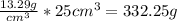 \frac{13.29g}{cm^3} *25cm^3=332.25g