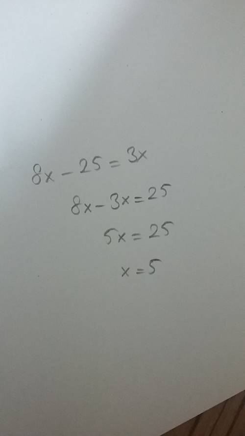 How would you solve for x if  8x - 25 = 3x ?