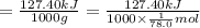 =\frac{127.40 kJ}{1000 g}=\frac{127.40 kJ}{1000\times \frac{1}{78.0} mol}