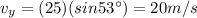 v_y = (25)(sin 53^{\circ})=20 m/s