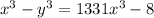 x^{3}-y^{3}=1331 x^{3}-8
