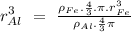 r^3_{Al}~=~\frac{\rho_{Fe}.\frac{4}{3}.\pi.r_{Fe}^3  }{\rho_{Al}.\frac{4}{3} \pi }