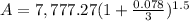 A = 7,777.27(1 + \frac{0.078}{3})^{1.5}