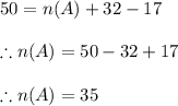 50=n(A)+32-17\\\\\therefore n(A)=50-32+17\\\\\therefore n(A)=35
