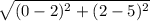 \sqrt{(0-2)^2+(2-5)^2}