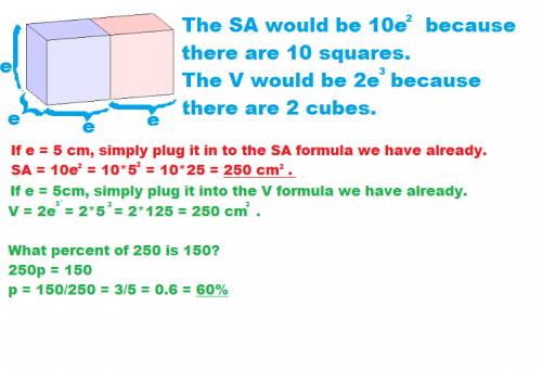 arusha draws a rectangular prism that is made up of two connected cubes, each with side length e. th