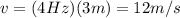 v=(4 Hz)(3 m)=12 m/s