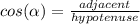 cos (\alpha) = \frac{adjacent}{hypotenuse}