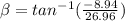 \beta =tan^{-1} (\frac{-8.94}{26.96} )