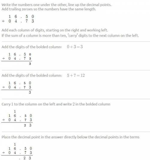 16.5 + 4.73 show work on how you got the answer