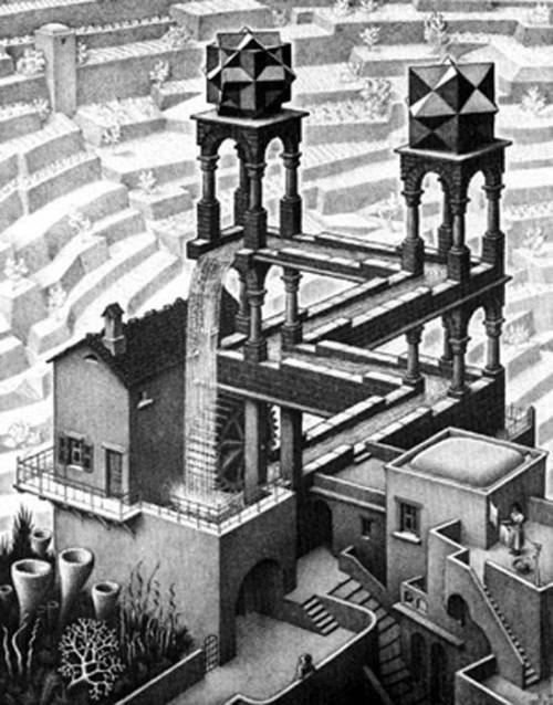 Describe precisely what is wrong physically in the famous escher drawing