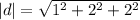 |d| = \sqrt{1^{2} + 2^{2} + 2^{2}