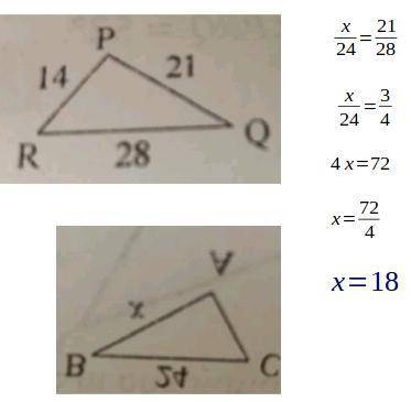 Given triangle pqr similar to triangle abc solve for x