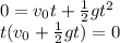 0=v_0 t +\frac{1}{2}gt^2\\t(v_0+\frac{1}{2}gt)=0