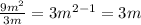 \frac{9m^2}{3m} = 3m^{2-1}=3m