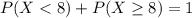 P(X < 8) + P(X \geq 8) = 1