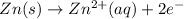 Zn(s)\rightarrow Zn^{2+}(aq)+2e^-