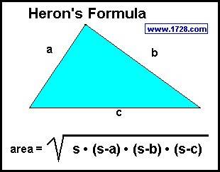 Area of triangle where a=50, b=31, c=18