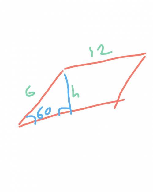 Find the area of a parallelogram with sides of 6 and 12 and an angle of 60°.