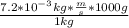 \frac{7.2*10^{-3} kg*\frac{m}{s} *1000 g}{1 kg}