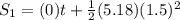 S_{1}=(0)t+\frac{1}{2}(5.18)(1.5)^{2}