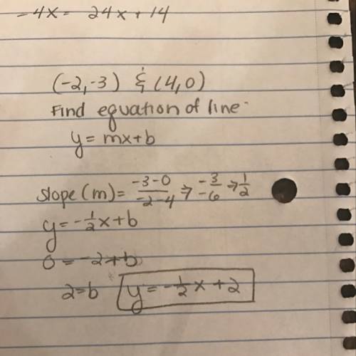 Find the line passing thru (-2,-3) and (4,0) . write it's equation