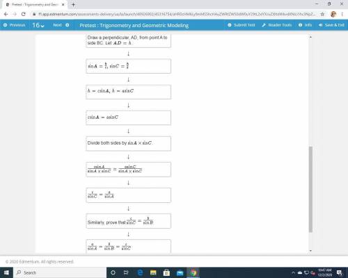 The steps to prove the law of sines with reference to ∆abc are given. arrange the steps in the corre