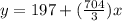 y=197+(\frac{704}{3})x
