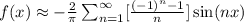 f(x)\approx -\frac{2}{\pi}\sum_{n=1}^{\infty} [\frac{(-1)^n-1}{n}] \sin(nx)